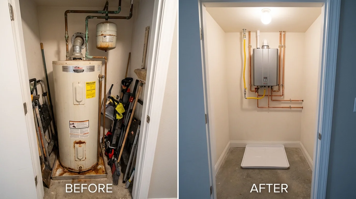 Tank water heater versus wall-mounted tankless unit comparison for Donora, PA homeowners