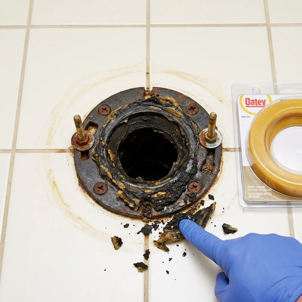 Failed wax ring showing water seepage at the base of a toilet in a Donora, PA home