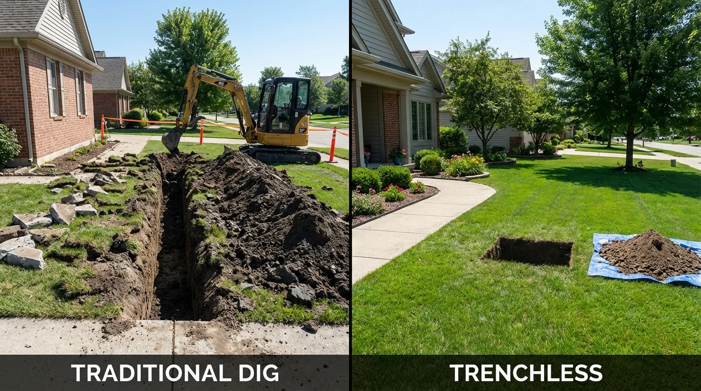 Trenchless sewer repair with minimal yard damage versus traditional excavation in Donora, PA